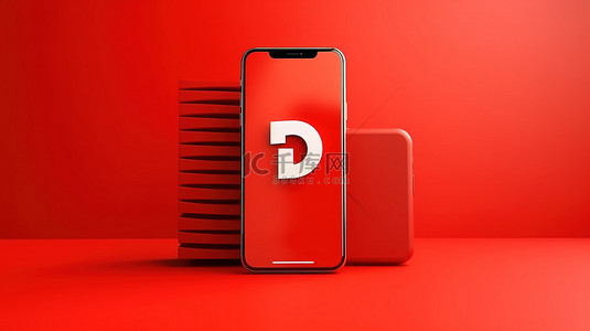 电话标志背景图片_充满活力的红色背景上的 YouTube 和电话徽标模型的 3D 渲染