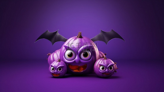 月亮月亮背景图片_紫色背景中的怪异万圣节庆祝活动蝙蝠和眼球是 3d 中的经典十月假期
