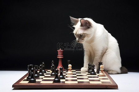 一只猫正在棋盘上下棋