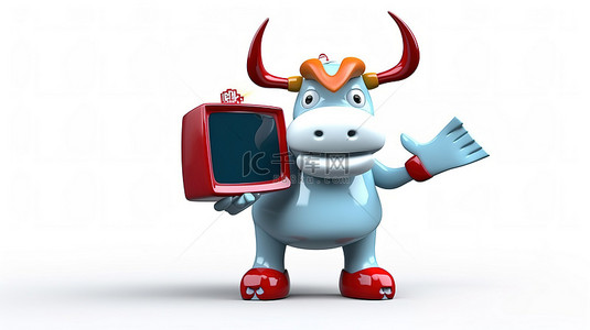 头上有电视的搞笑 3D 红牛