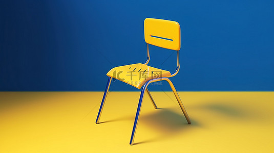 蓝色背景下黄色学生椅的 3D 渲染