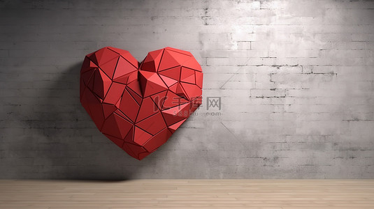 爱情丘比特之箭背景图片_3d 渲染的低聚心装饰墙壁