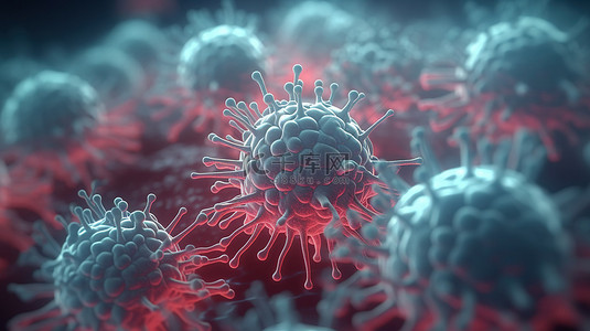 设计2019背景图片_3d 渲染中抽象病毒细胞的医学背景模糊设计