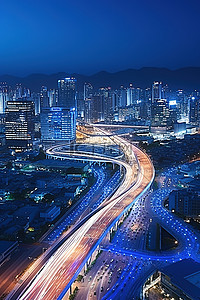 鸟瞰城市夜景背景图片_hanjudo交汇处鸟瞰城市和道路rk