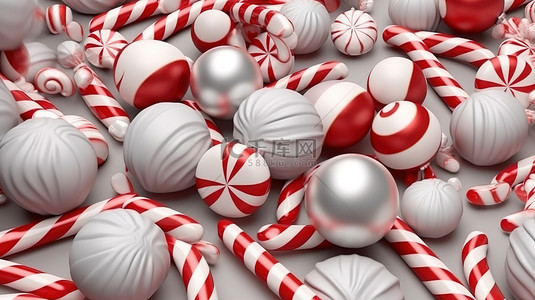 圣诞糖果拐杖背景图片_圣诞拐杖糖的 3D 渲染创建完美​​的横幅背景