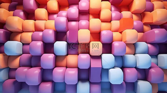 彩色抽象图案背景图片_带有柔和彩色几何形状的甜蜜背景的 3D 插图