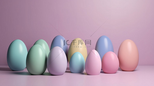 可爱兔耳朵与兔背景图片_充满活力的 3d 复活节彩蛋与庆祝讲台极简主义快乐假期概念