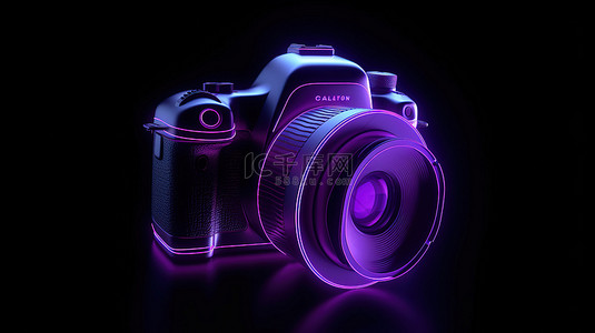 秀图背景图片_紫色霓虹灯照明的相机的 3D 特写图