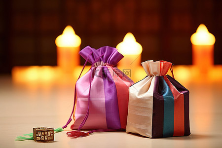 一个礼品袋位于灯笼和礼品袋附近