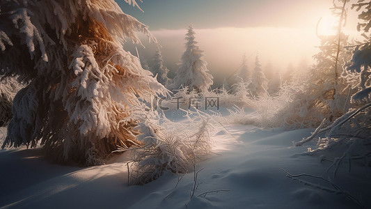 下雪雪地冬季背景图片_冬天黄昏雪地结晶