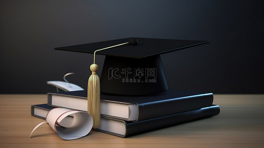浏览背景图片_3D e 学习环境中的毕业帽