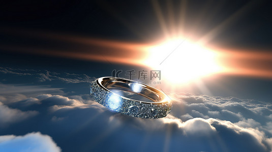 黑色的云背景图片_日食与云期间深蓝色天空中钻石戒指的 3D 渲染