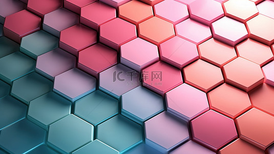 手机线条背景图片_柔和的彩色六边形瓷砖背景图案的 3D 渲染