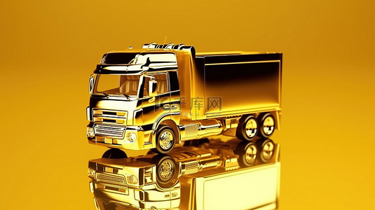 快递物流车背景图片_黄金 3D 渲染卡车的快速运输与快递运输