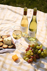 水果芋圆烧仙草背景图片_在草坪上野餐，享用葡萄酒和小吃