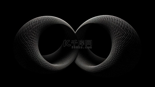 黑色背景上双抽象圆圈的单色 3D 渲染