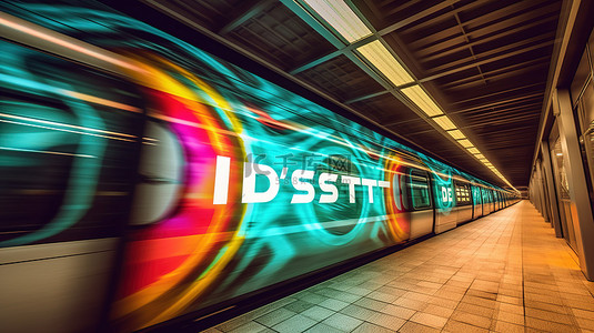 3D 渲染的 dj fest 海报装饰着火车