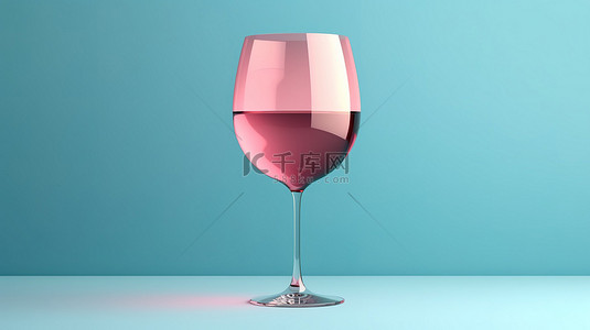 时尚的双色调粉色酒杯与通过 3D 渲染创建的充满活力的蓝色背景相映衬