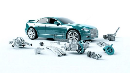 汽车修理图背景图片_通过 3D 隔离白色背景图描绘汽车维修