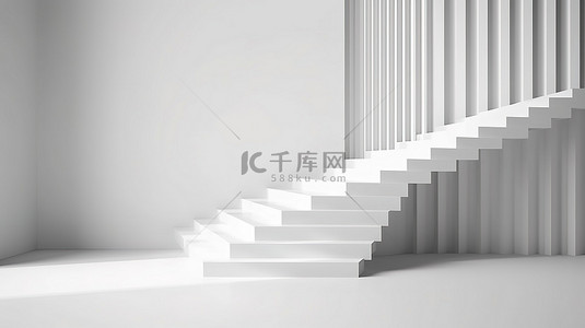 抽象建筑空间背景图片_带台阶和开放复制空间背景的 3d 渲染抽象楼梯