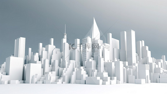 白色 3d 渲染图像中低多边形城市景观的背景