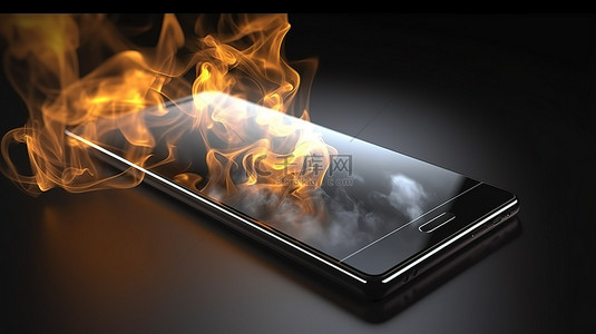 被烟雾包围的高科技智能手机的透视图 3D 渲染