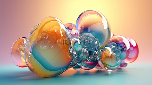 彩色抽象气泡形成的充满活力的 3D 渲染