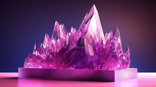 舞台模型背景图片_山地海景令人惊叹的抽象展示台与水晶收藏 3D 渲染