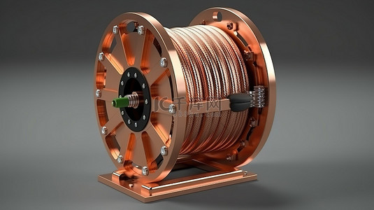 能源工业背景图片_带盘绕铜电线和工业软管卷盘的电缆卷筒 3D 插图