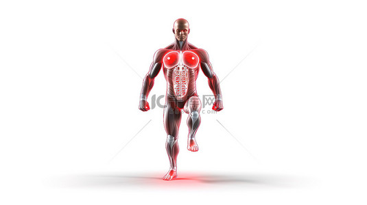 运动员红色突出显示的肺部的 3D 插图，包括剪切路径