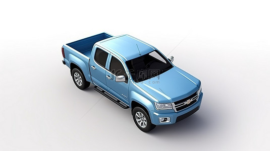 蓝色的卡车背景图片_带有蓝色皮卡车的白色背景的 3d 渲染