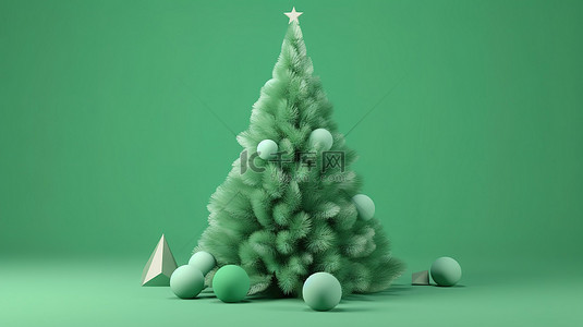绿色背景与 3d 圣诞树