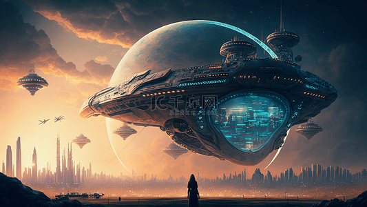 卡通外星飞船背景图片_科幻飞船背景