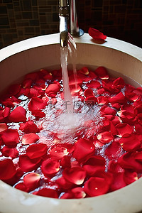 水槽里的红玫瑰花瓣