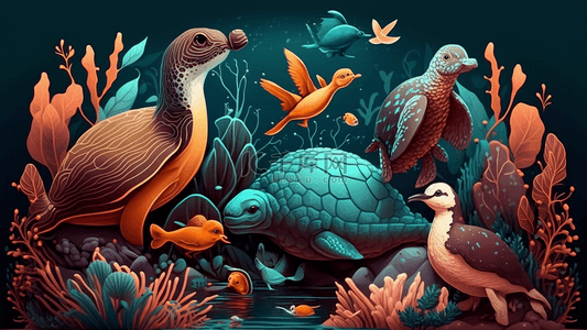 卡通海洋动物背景图片_海龟海洋动物背景