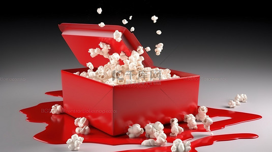 米包装盒背景图片_3D 浮动运动中的抽象电影娱乐红白爆米花盒