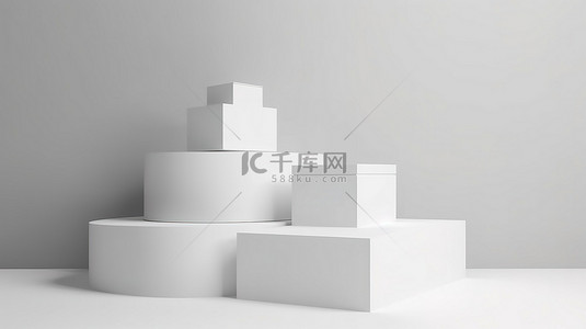 展简约背景图片_简约白色方形讲台 3D 渲染，用于白色背景上的产品广告