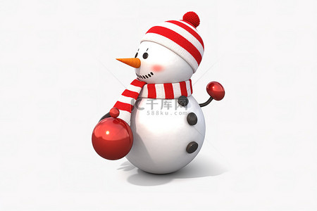 圣诞帽围巾背景图片_透明背景上带着围巾的球的 2d 雪人