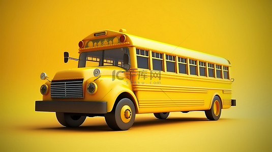 用于运送学童的黄色校车的 3d 插图