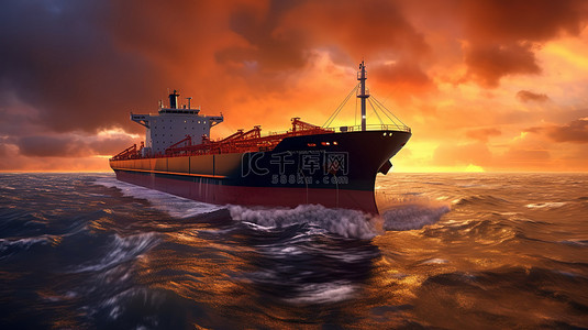 货物海上运输背景图片_海上油轮货物和飞机的 3D 渲染和插图