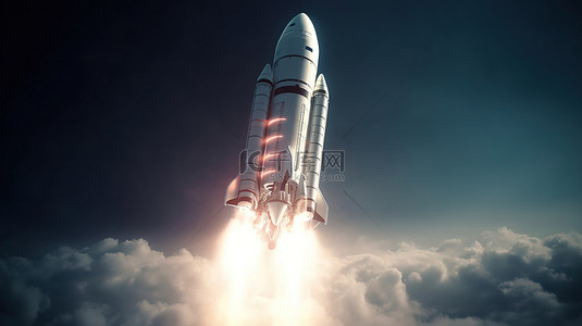 创业背景图片_3d 插图航天器火箭发射进入宇宙