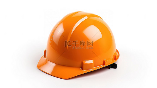 安全工地背景图片_3D 渲染白色背景，配有橙色塑料安全帽