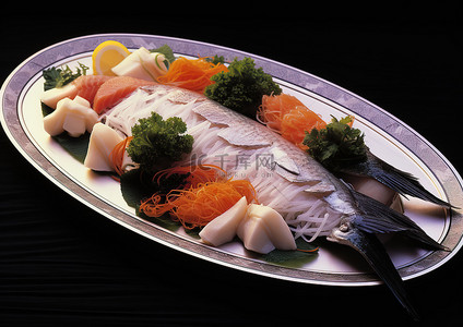 一盘菜西餐背景图片_一盘鱼和蔬菜