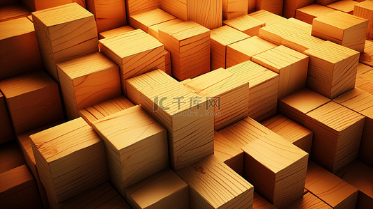 未来城市背景图片_3d 渲染的木立方体抽象背景