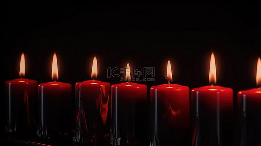 烛光蜡烛背景图片_黑色背景与火热的红色 3d 蜡烛非常适合圣诞节，文本空白