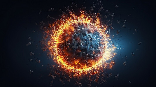 网络空间中由粒子和原子组成的未来能量球的 3D 渲染