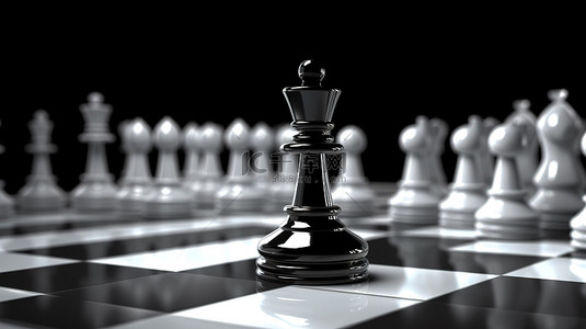 棋盘背景上运动和休闲概念黑白棋子的 3D 插图