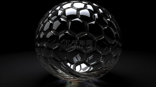 黑色背景下 3D 渲染中透明充气球的几何图形特写