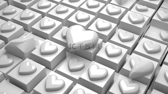 重复白色 3D 图案的心形瓷砖
