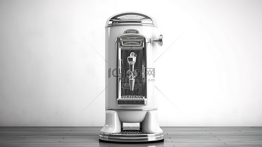 老式单色冷饮机的前视图 3D 渲染经典复古厨房用具